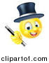 Vector Illustration of a 3d Yellow Male Smiley Emoji Emoticon Magician Holding a Wand by AtStockIllustration