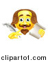 Vector Illustration of a 3d Yellow Shakespeare Smiley Emoji Emoticon Holding a Feather Quill Pen and Scroll by AtStockIllustration