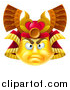 Vector Illustration of a 3d Yellow Smiley Emoji Emoticon Face in a Samurai Warrior Helmet by AtStockIllustration