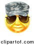 Vector Illustration of a 3d Yellow Soldier Smiley Emoji Emoticon Face Wearing Sunglasses and a Camo Hat by AtStockIllustration