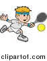 Vector Illustration of a Athletic Blond Man Running After a Tennis Ball During a Game on the Court by AtStockIllustration
