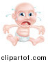 Vector Illustration of a Bald Blue Eyed Caucasian Baby Boy Sitting in a Diaper and Crying While Teething by AtStockIllustration