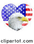 Vector Illustration of a Bald Eagle Head over a Shiny American Flag Heart by AtStockIllustration
