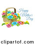 Vector Illustration of a Basket Full of Colorful Flowers and Happy Mothers Day Text by AtStockIllustration