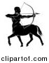 Vector Illustration of a Black and White Centau Archer, Half Man, Half Horse, Aiming to the Right by AtStockIllustration
