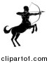 Vector Illustration of a Black and White Centaur Archer, Half Man, Half Horse, Aiming to the Right by AtStockIllustration