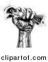 Vector Illustration of a Black and White Engraved Revolutionary Fist Holding Money by AtStockIllustration