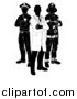 Vector Illustration of a Black and White Faceless Doctor Policeman and Firefighter Posing by AtStockIllustration