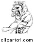 Vector Illustration of a Black and White Fierce Angry Muscular Lion Man Punching and Roaring by AtStockIllustration