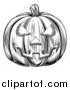 Vector Illustration of a Black and White Halloween Woodcut Jackolantern Pumpkin by AtStockIllustration