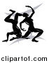 Vector Illustration of a Black and White Horoscope Zodiac Astrology Dancing Gemini Twins over a Symbol by AtStockIllustration