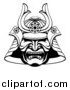 Vector Illustration of a Black and White Lineart Skull Asian Samurai Mask by AtStockIllustration