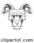 Vector Illustration of a Black and White Lineart Snarling Ram Head by AtStockIllustration