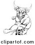 Vector Illustration of a Black and White Mad Bull or Minotaur Mascot Punching by AtStockIllustration