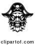 Vector Illustration of a Black and White Pirate Mascot Face with an Eye Patch and Captain Hat by AtStockIllustration