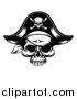 Vector Illustration of a Black and White Pirate Skull Wearing a Patch and Captain Hat by AtStockIllustration
