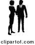 Vector Illustration of a Black and White Silhouetted Business Woman and Man Shaking Hands by AtStockIllustration