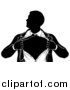 Vector Illustration of a Black and White Silhouetted Strong Business Man Super Hero Ripping off His Suit by AtStockIllustration