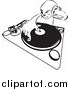 Vector Illustration of a Black and White Sketched DJ Mixing His Records and Holding Headphones by AtStockIllustration