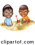 Vector Illustration of a Black Boy and Girl Building Sand Castles Together by AtStockIllustration