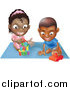 Vector Illustration of a Black Boy and Girl Playing with Toys on a Floor Together by AtStockIllustration