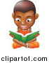 Vector Illustration of a Black Boy Sitting on a Floor and Reading a Green Book by AtStockIllustration
