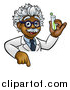 Vector Illustration of a Black Male Scientist Pointing down and Holding a Test Tube over a Sign by AtStockIllustration