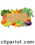 Vector Illustration of a Black Rectangular Wooden Sign Framed in Produce Vegetables by AtStockIllustration