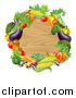 Vector Illustration of a Black Round Wooden Sign Framed in Produce Vegetables by AtStockIllustration
