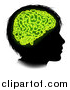 Vector Illustration of a Black Silhouetted Boy's Head in Profile, with Green Glowing Circuit Brain by AtStockIllustration