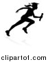 Vector Illustration of a Black Silhouetted Female Graduate Running a Race, with a Shadow by AtStockIllustration