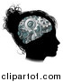 Vector Illustration of a Black Silhouetted Girl's Face with 3d Gear Cogs Visible in Her Brain by AtStockIllustration