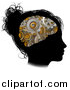 Vector Illustration of a Black Silhouetted Girl's Head in Profile with a Gear Brain by AtStockIllustration