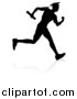 Vector Illustration of a Black Silhouetted Male Graduate Running a Race, with a Shadow by AtStockIllustration