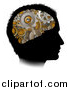 Vector Illustration of a Black Silhouetted Man's Head with 3d Gear Cogs Visible in His Brain by AtStockIllustration