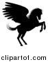 Vector Illustration of a Black Silhouetted Rearing Winged Pegasus Horse by AtStockIllustration