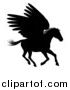 Vector Illustration of a Black Silhouetted Running Winged Pegasus Horse by AtStockIllustration