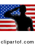 Vector Illustration of a Black Silhouetted Saluting Soldier over an American Flag by AtStockIllustration