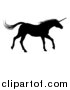 Vector Illustration of a Black Silhouetted Unicorn Horse Running to the Right by AtStockIllustration