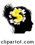 Vector Illustration of a Black Silhouetted Woman's Head with a 3d Gold Dollar Symbol Breaking out by AtStockIllustration
