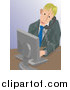 Vector Illustration of a Blond Caucasian Business Man Taking a Phone Call and Using a Computer by AtStockIllustration