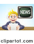 Vector Illustration of a Blond Male News Anchor Smiling and Holding Notes by AtStockIllustration