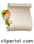 Vector Illustration of a Blond White Male Christmas Elf Giving a Thumb up by a Blank Scroll by AtStockIllustration