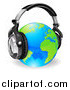 Vector Illustration of a Blue and Green Globe Wearing 3d Noise Canceling Music Headphones by AtStockIllustration