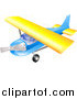 Vector Illustration of a Blue and Yellow Airplane in Flight by AtStockIllustration