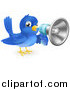 Vector Illustration of a Blue Bird Announcing with a Bullhorn Megaphone by AtStockIllustration