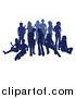 Vector Illustration of a Blue Group of Silhouetted People Hanging out in a Crowd by AtStockIllustration