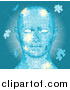 Vector Illustration of a Blue Human Head with Puzzle Pieces and Light by AtStockIllustration