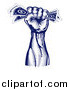 Vector Illustration of a Blue Woodcut Revolutionary Fist Holding Money by AtStockIllustration