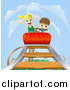 Vector Illustration of a Boy and Girl on a Roller Coaster Ride by AtStockIllustration
